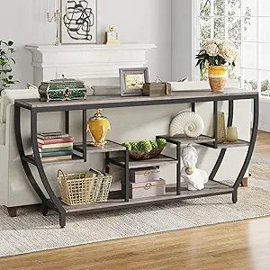70.9" Rustic Sofa Table with Shelves