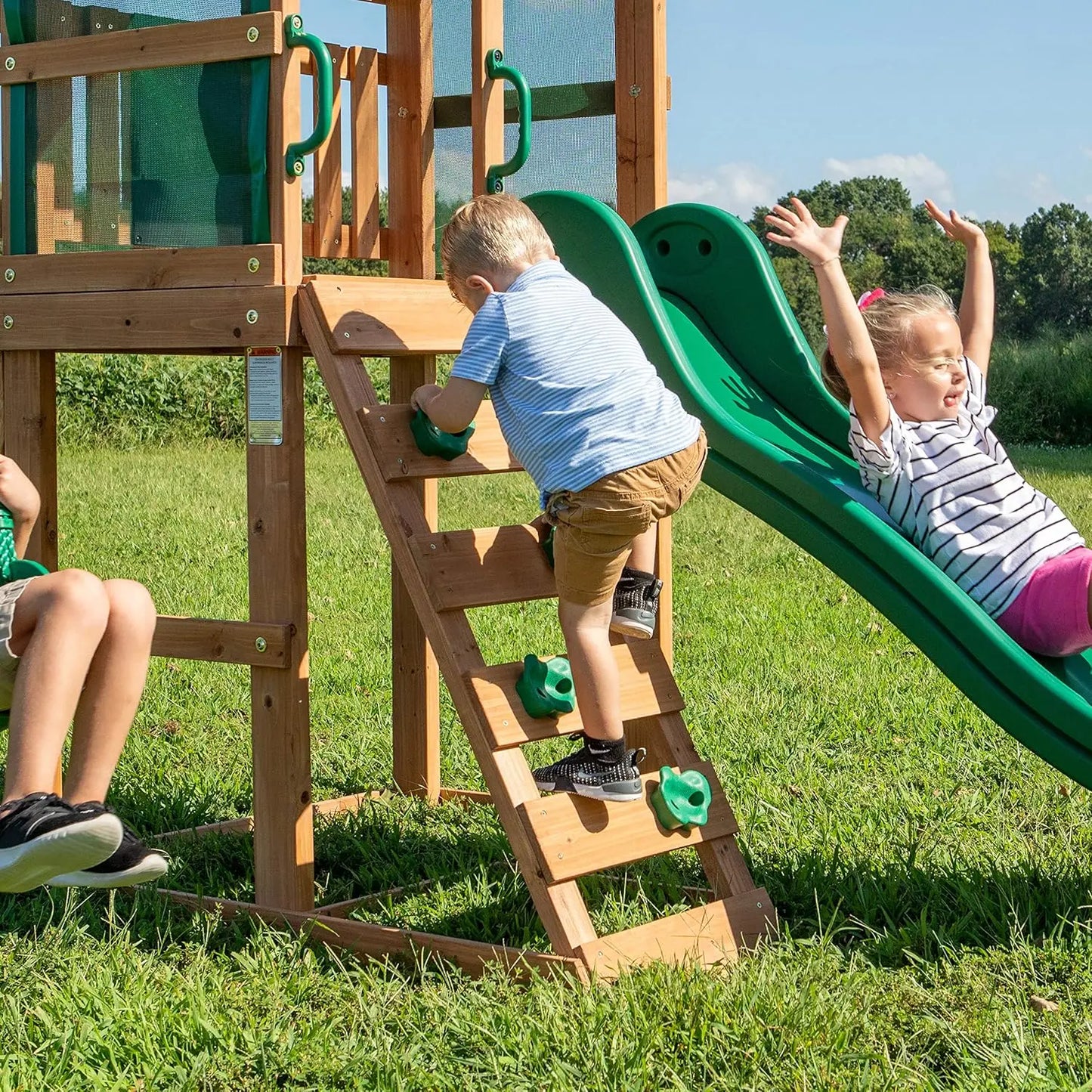 Buckley Hill Cedar Wood Swing Set with Wave Slide