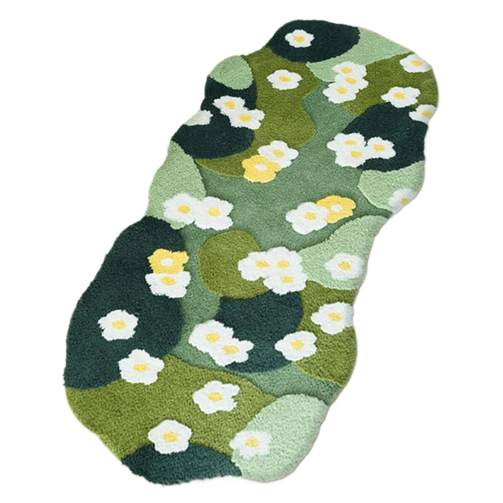 Plush Three-Dimensional Moss Green flower Area Rug