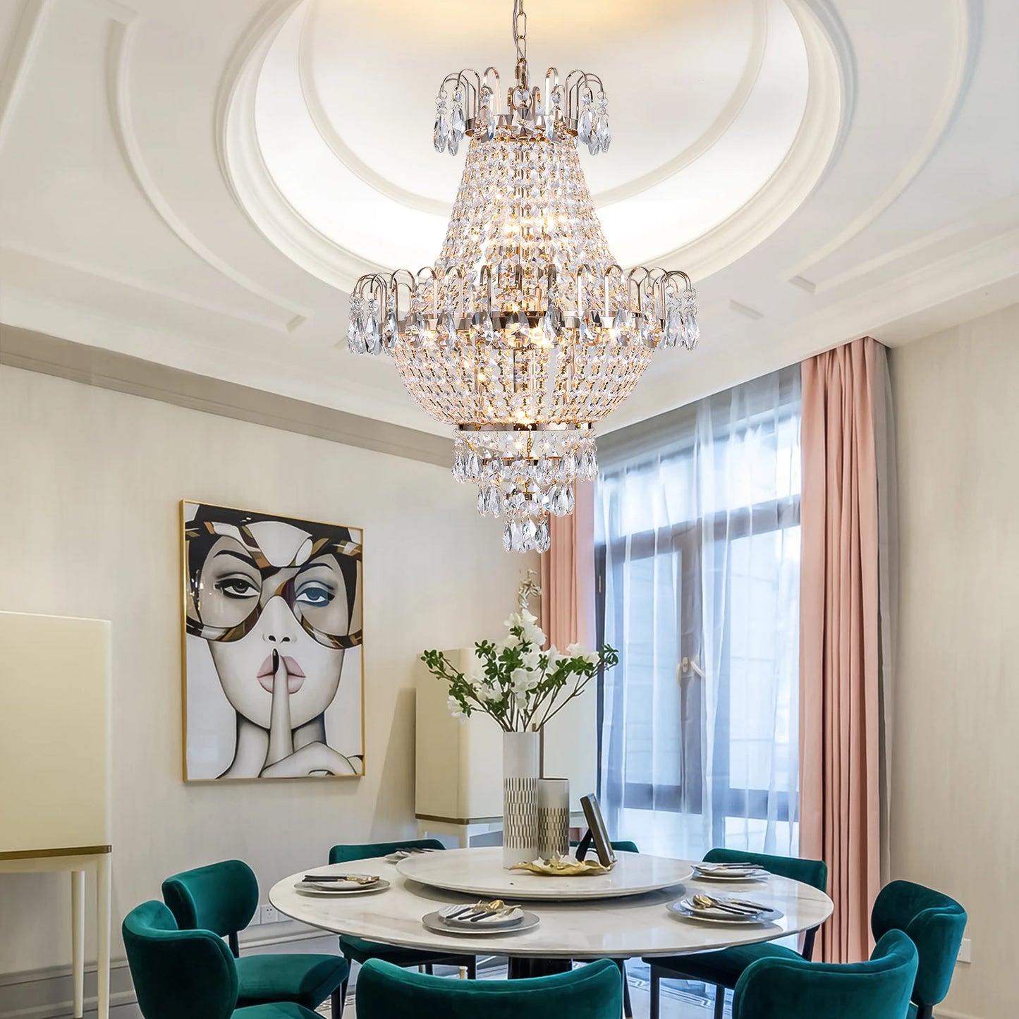 Elegant Gold and Crystal Chandelier