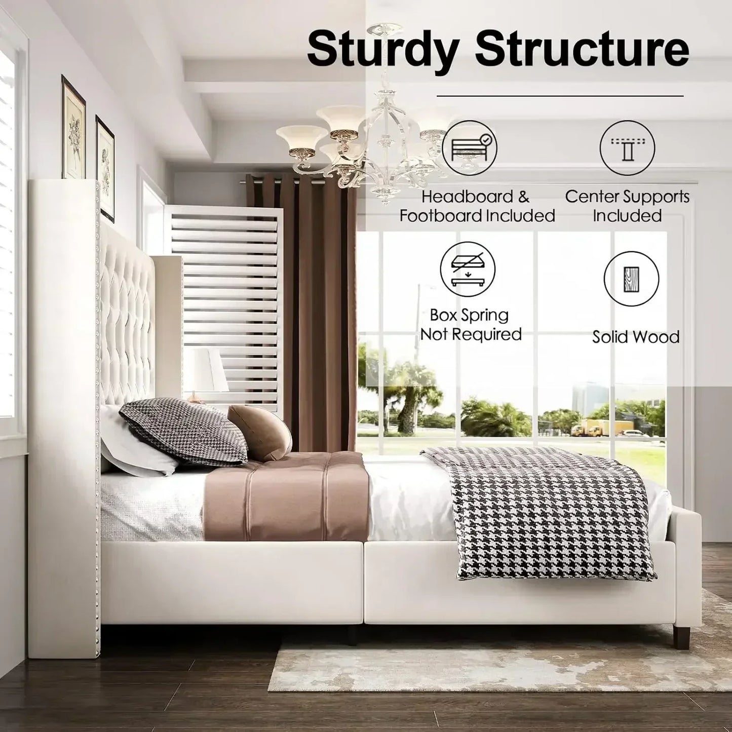 Velvet Deep Button Tufted King Platform Bed Frame