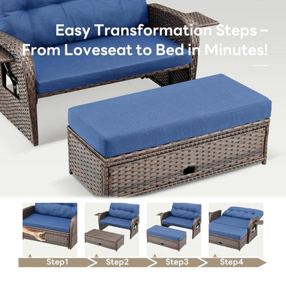 Oversize Wicker Lounger Recliner with Ottoman