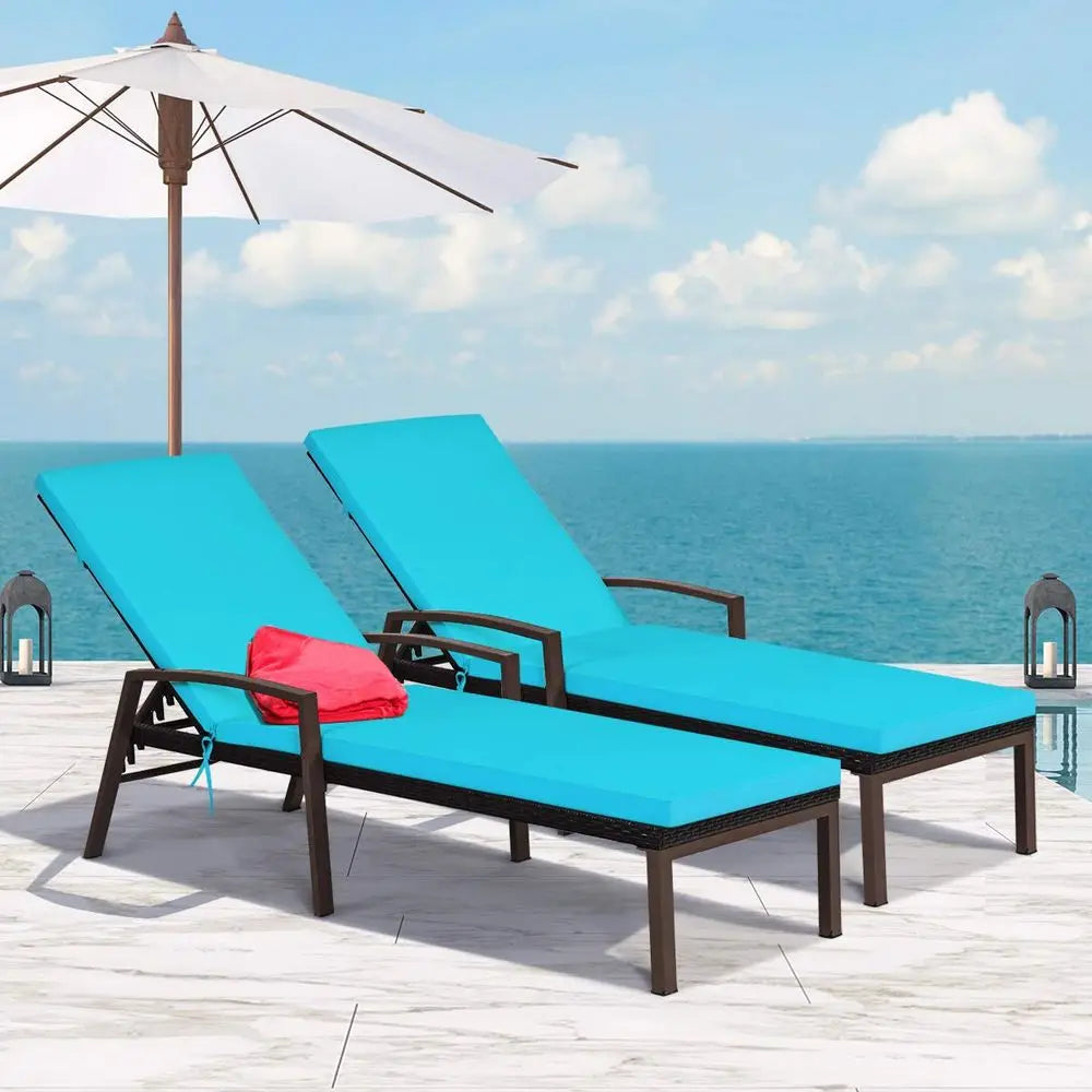 2 PCS Outdoor Reclining Chaise with Cushions and Armrest