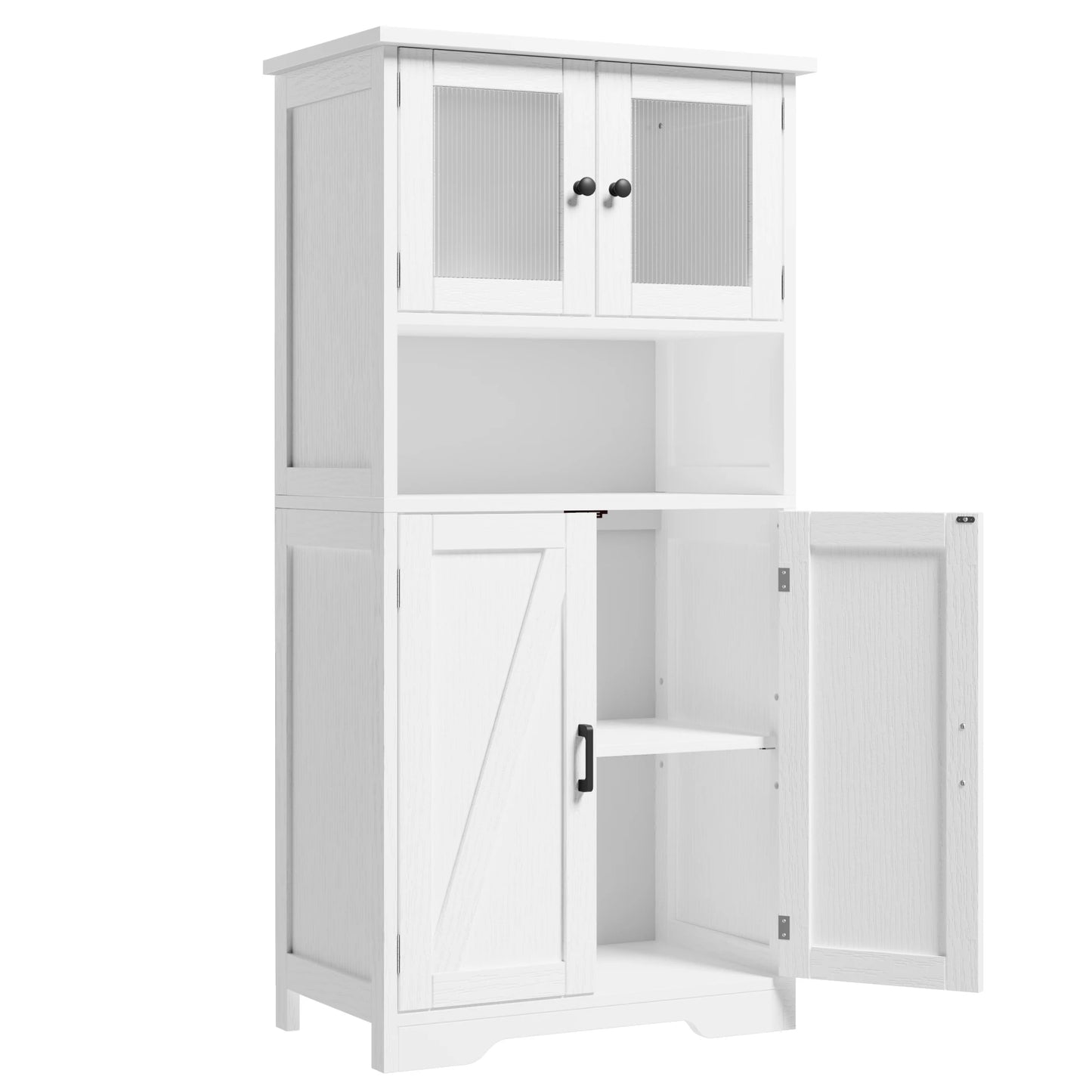 Kitchen Pantry Cupboard with Tempered Glass Doors