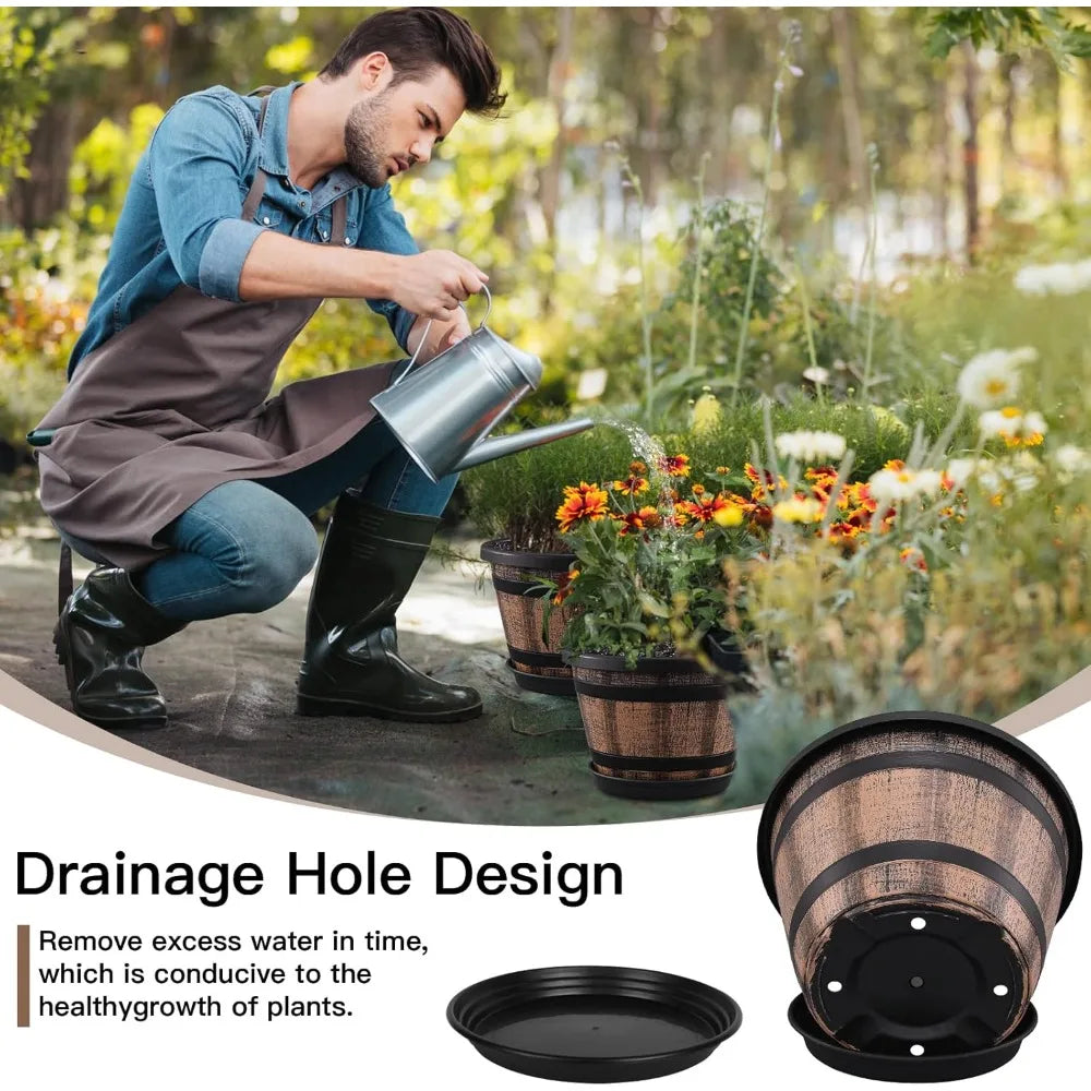12 inch-Barrel Planter Pots Set of 4