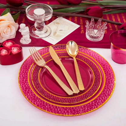 150 PCS-Red and Gold Disposable Plate Set