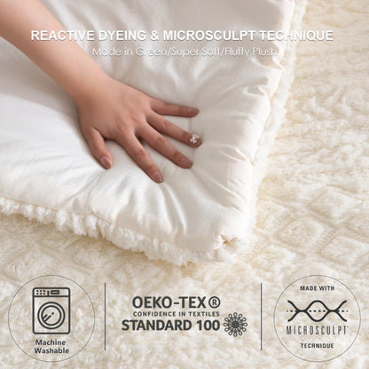 Boho Ivory Sherpa Fleece Comforter Set, Queen, King, Twin