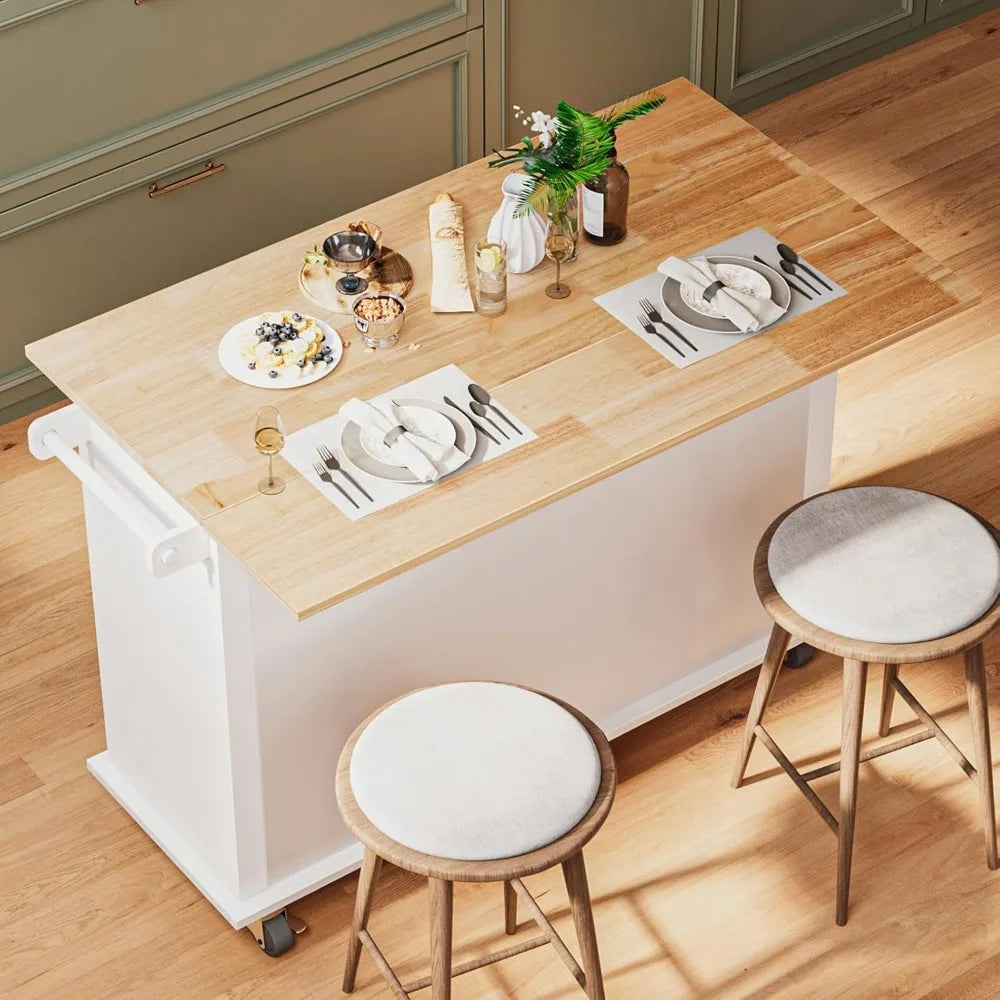 Rolling Kitchen Island with Drop Leaf
