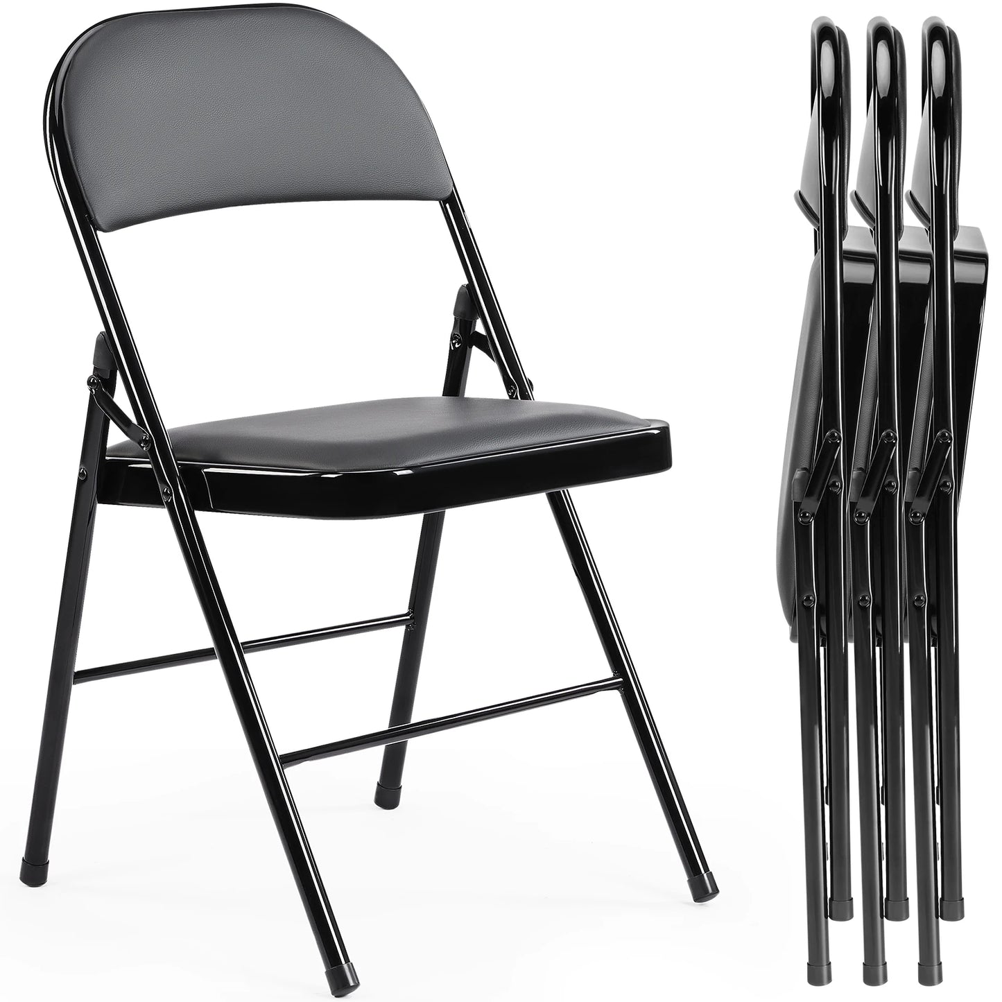 4 Pack-Sturdy Metal Leather Padded Folding Chair