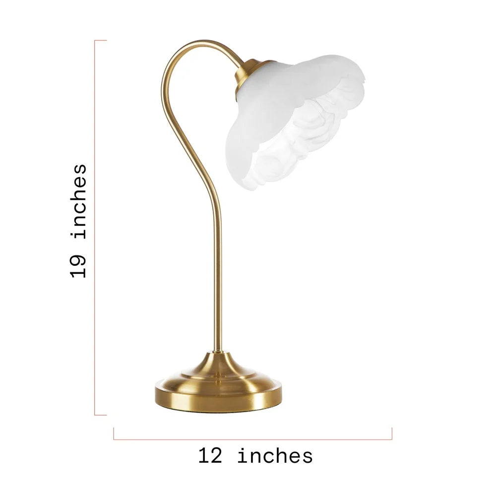 19in Gold Metal Table Lamp with Glass Petal Shade