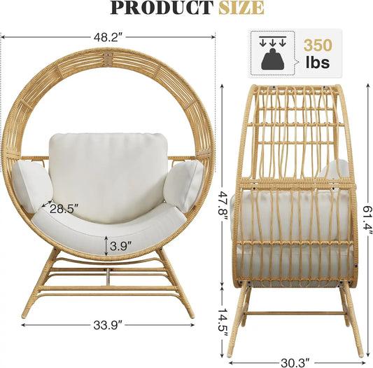 Oversized Egg Chair Indoor/Outdoor Rattan Hanging Basket Chair with Thickened Cushion Supports 350LBS  Wicker Patio Lounge Chair