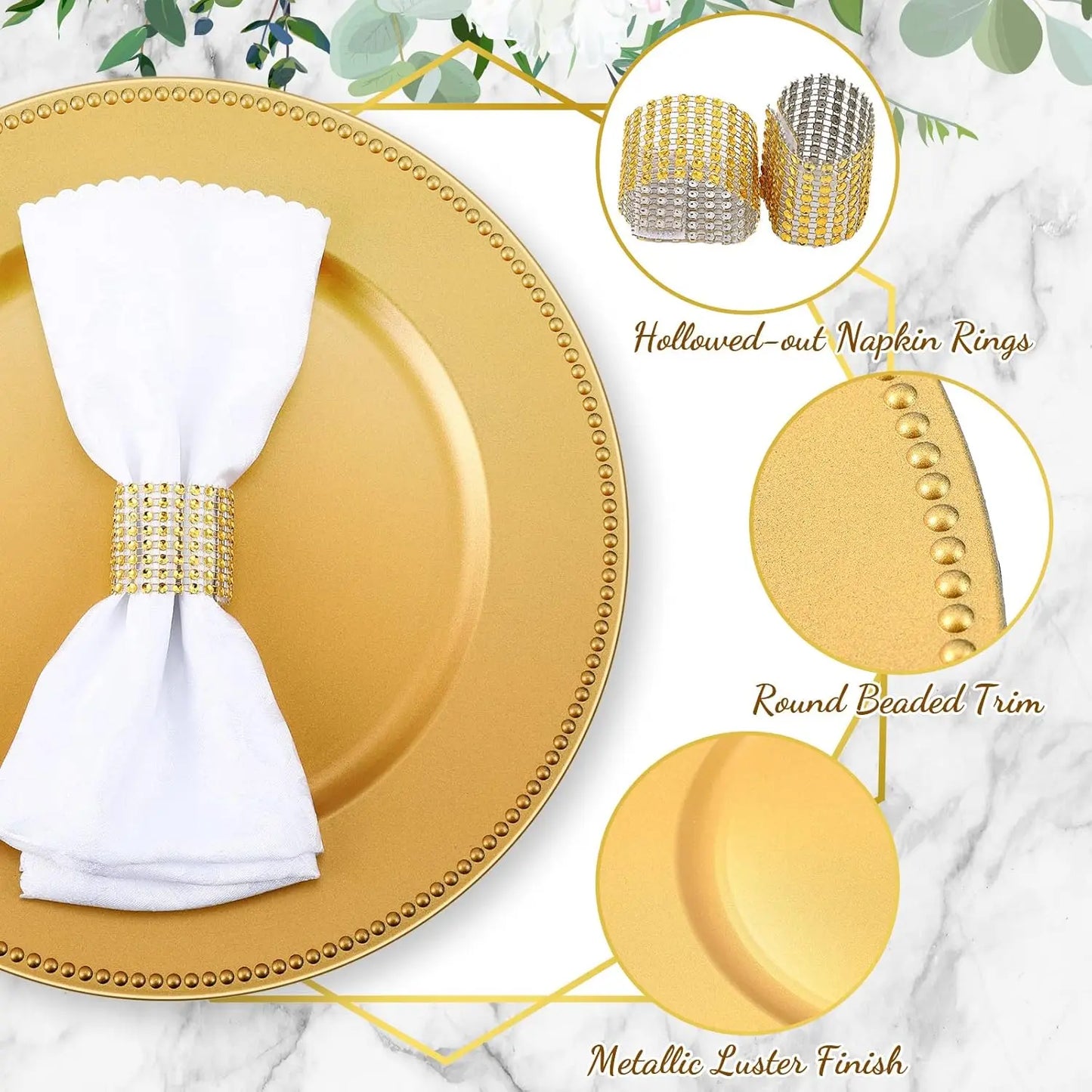 100 Pcs Charger Plates/Napkin Rings Included