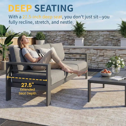 Gray Oversized Deep Seating Metal Patio Furniture Set