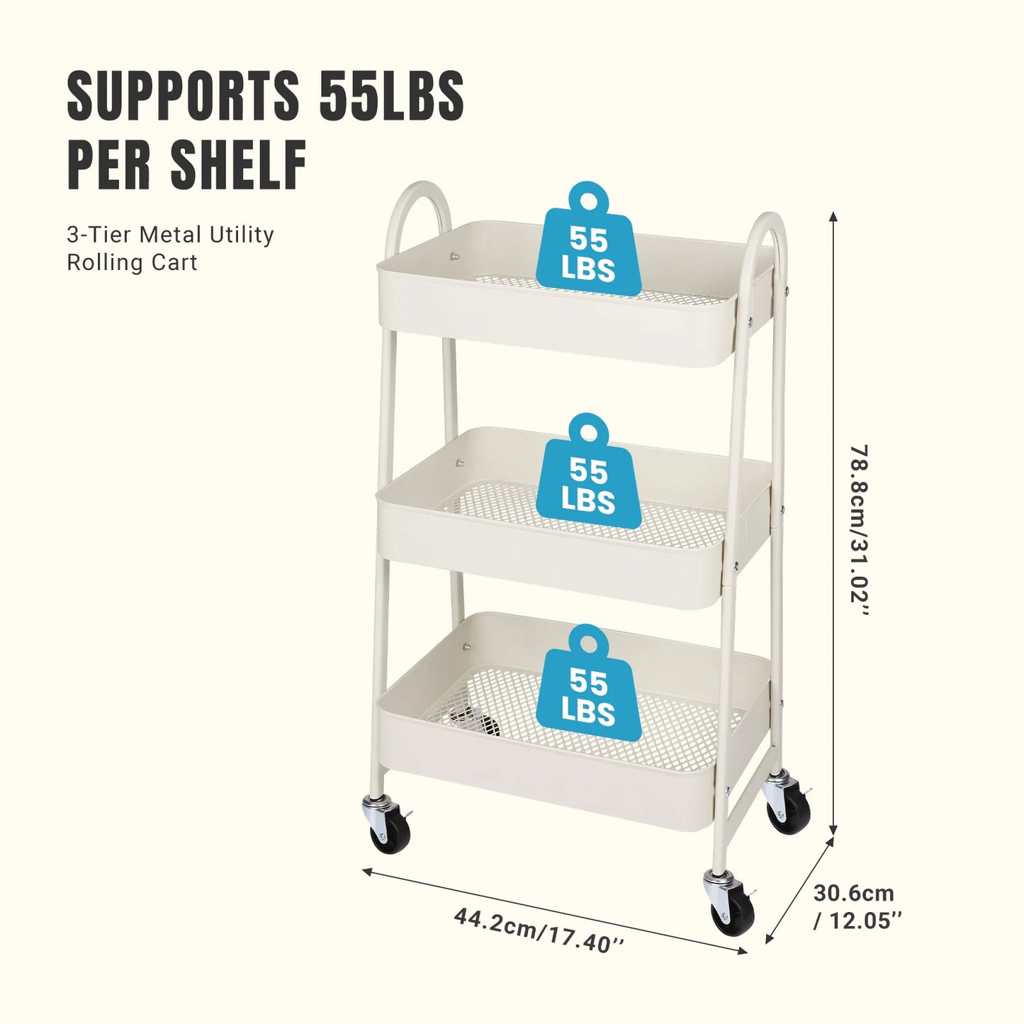 3 Tier Metal Kitchen Storage Cart
