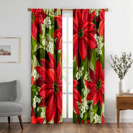 Victorian Poinsettia Christmas Curtains