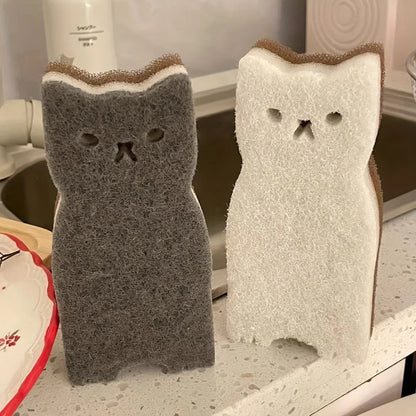 Innovative 4pcs Cute Cat Sponge Set for Kitchen