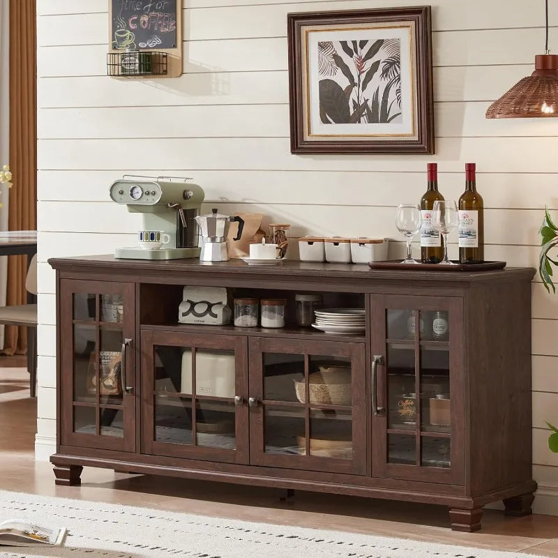 60" Wide Vintage Walnut Farmhouse Credenza