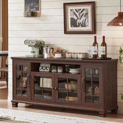 60" Wide Vintage Walnut Farmhouse Credenza