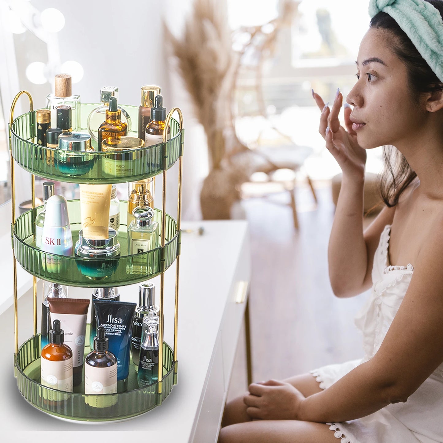 3 Tier Rotating Makeup Organizer for Vanity