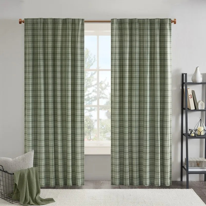 Green Plaid Rod Pocket Curtain Panel