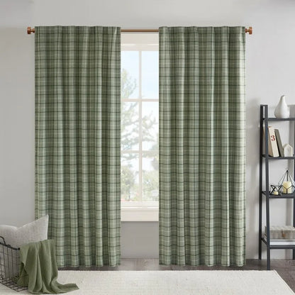 Green Plaid Rod Pocket Curtain Panel