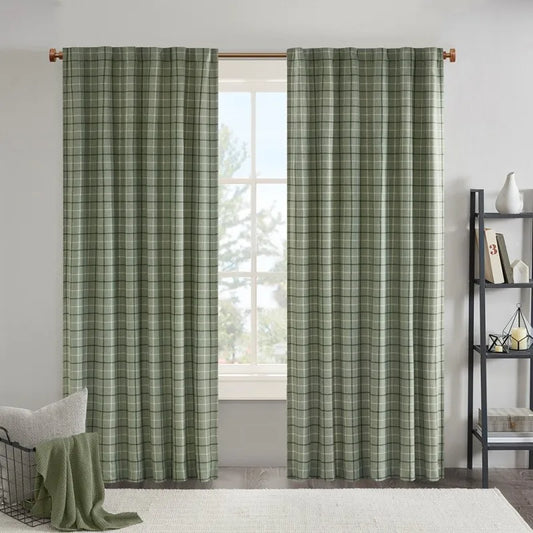 Green Plaid Rod Pocket Curtain Panel