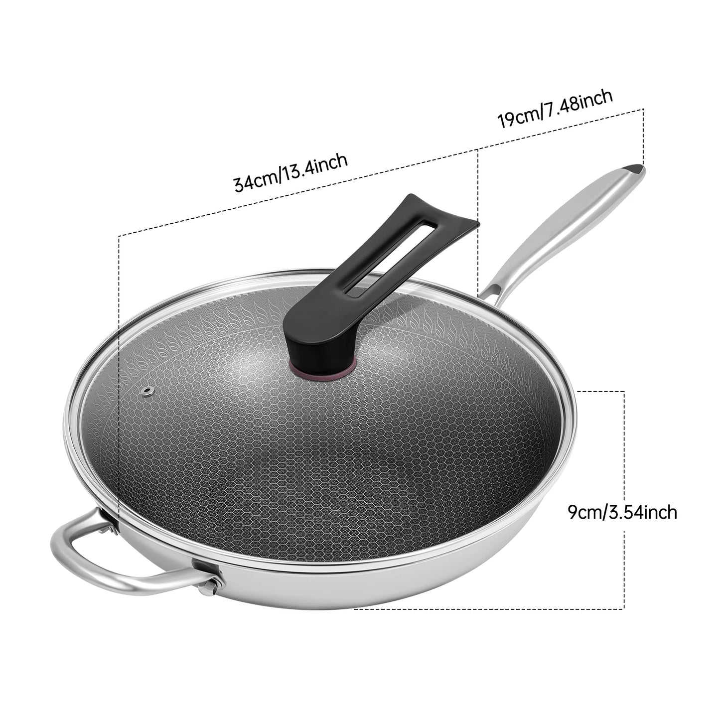 Honeycomb Stainless Steel Wok with Cover
