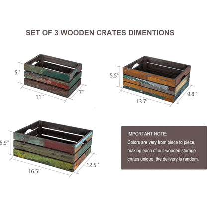 Set of 3 Rustic Distressed Wood Nesting Crates