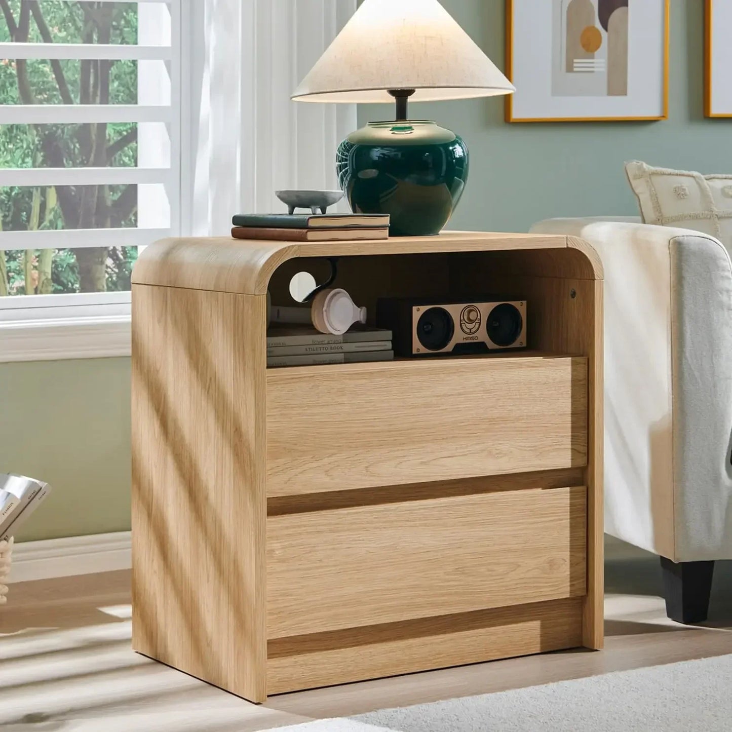 25" Tall Modern Nightstand with Charging Station