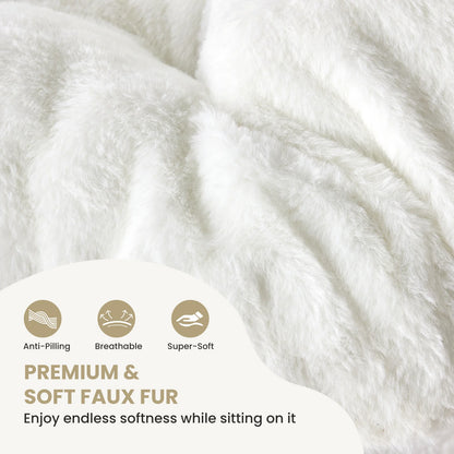 JHK 28IN Cozy Saucer Chairs Soft Faux Fur Large Size Folding Lounge Living Room Padded Seat Metal Frame Reading Chair Furniture