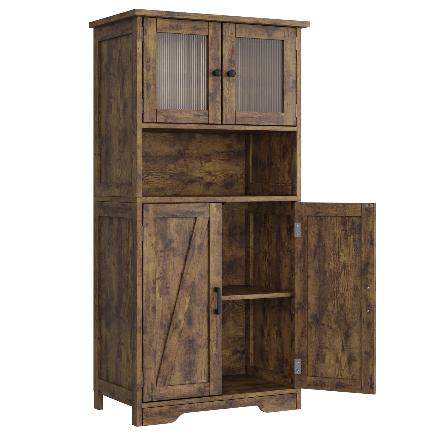 Kitchen Pantry Cupboard with Tempered Glass Doors