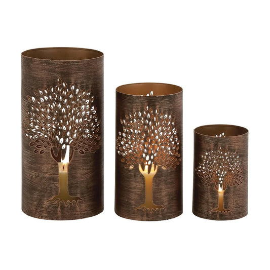 Set of 3 Copper Candle Tree Lantern