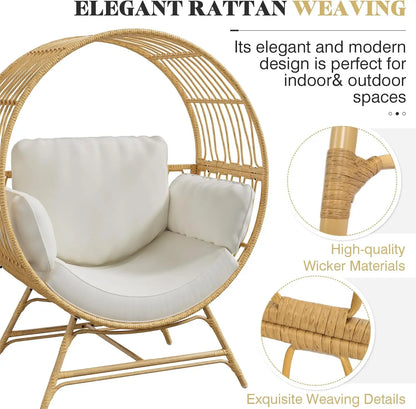 Oversized Egg Chair Indoor/Outdoor Rattan Hanging Basket Chair with Thickened Cushion Supports 350LBS  Wicker Patio Lounge Chair