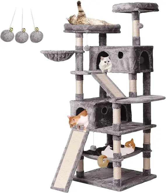 70.1 in, Multi Level Cat Scratching Post with Condos