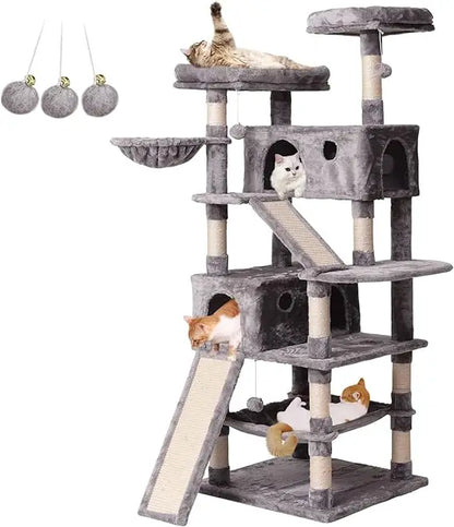 70.1 in, Multi Level Cat Scratching Post with Condos