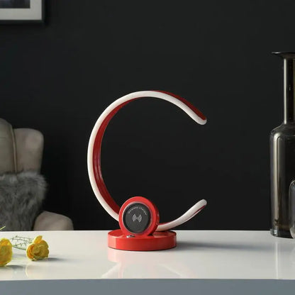 13.25" Modern C-Shaped LED Table Lamp with USB Wireless Charger and Touch Dimmer