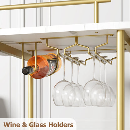 Mobile Bar Cart with 3-Tiers of Storage Shelves