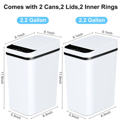 White 12L Automatic Trash Cans with Lid-2 Pack