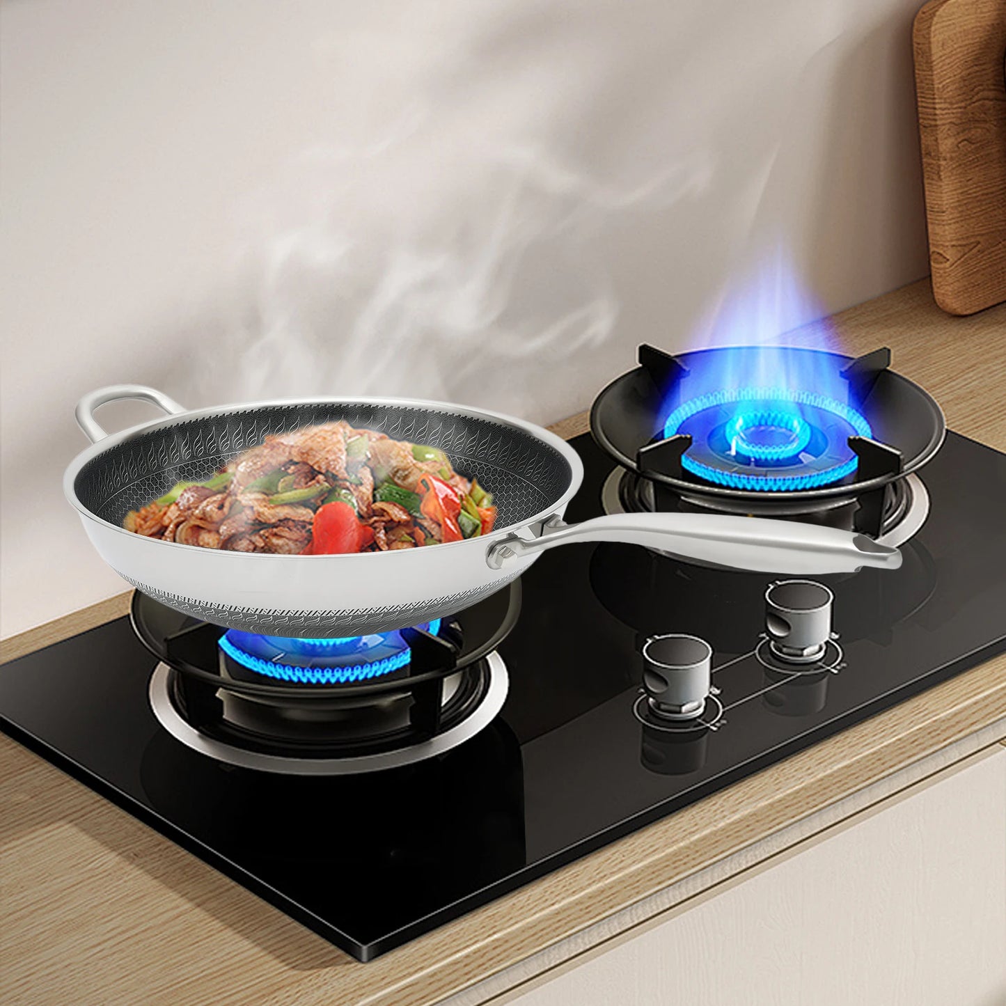 Honeycomb Stainless Steel Wok with Cover