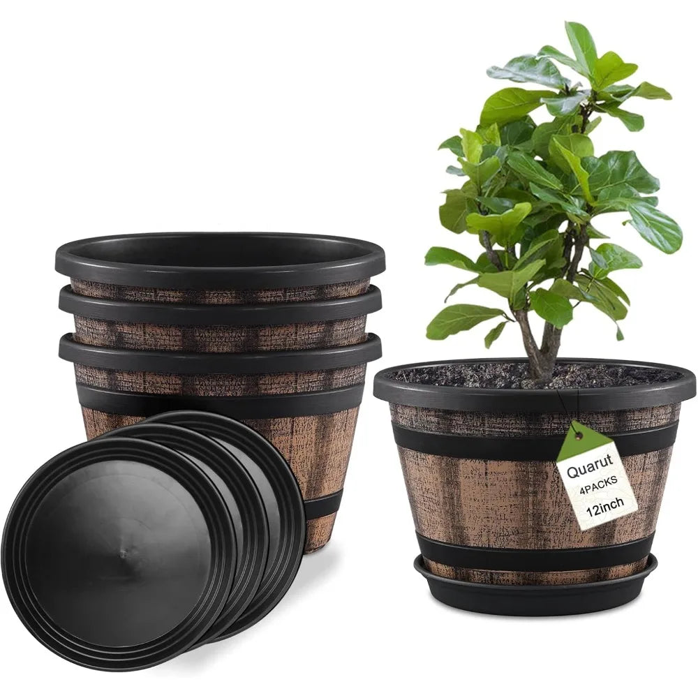 12 inch-Barrel Planter Pots Set of 4