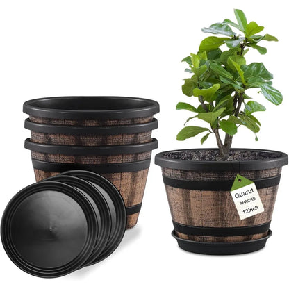 12 inch-Barrel Planter Pots Set of 4