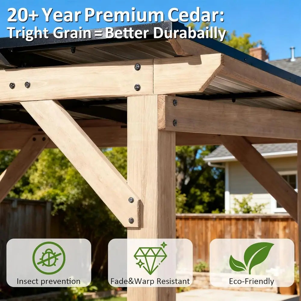 10' x 12' Cedar Pavilion with Sloped Galvanized Steel Roof