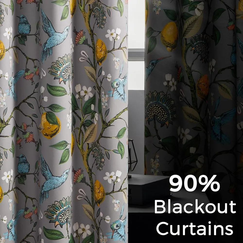 French Country Floral and Grey Blackout Curtains