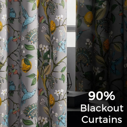 French Country Floral and Grey Blackout Curtains