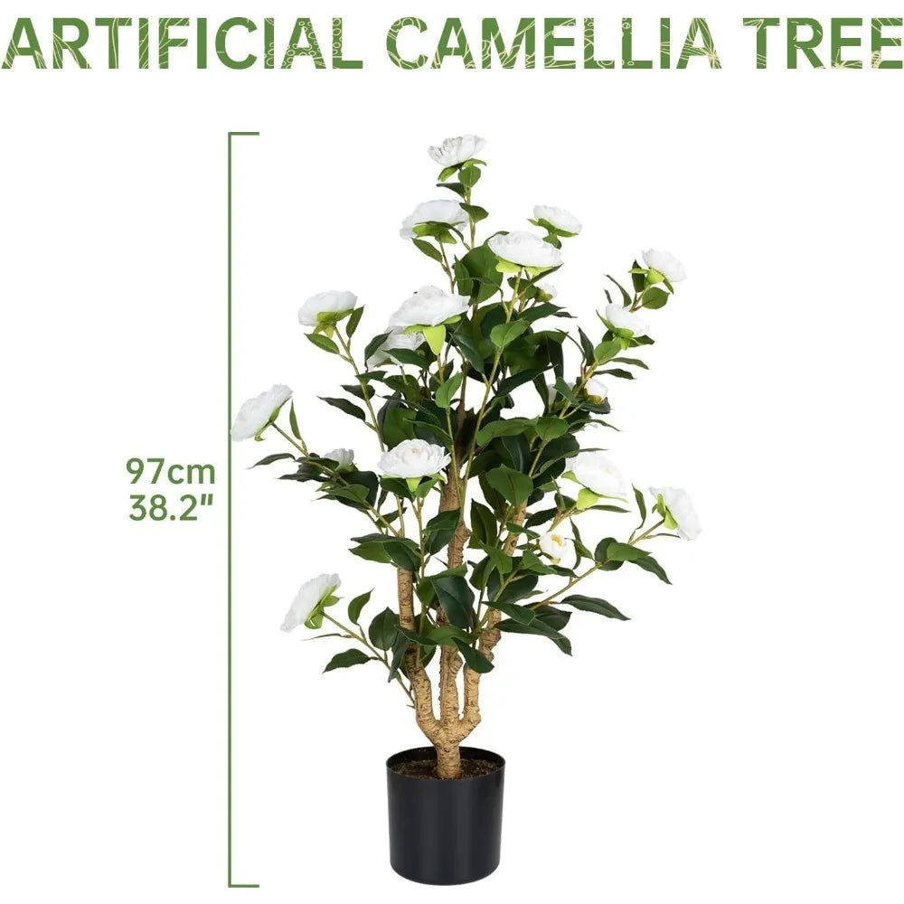 3FT Faux White Camellia Flower Tree-2Pack