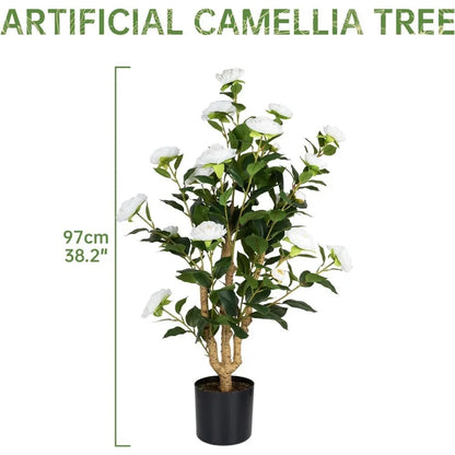 3FT Faux White Camellia Flower Tree-2Pack