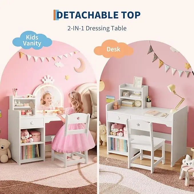 2 in 1 Princess Makeup Vanity Desk & Chair Set