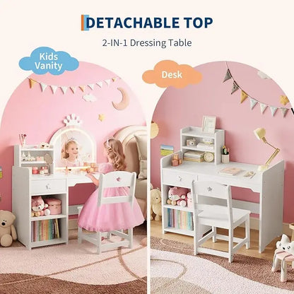 2 in 1 Princess Makeup Vanity Desk & Chair Set