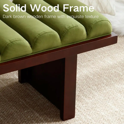 Green Velvet Upholstered Cylindrical End of Bed Bench