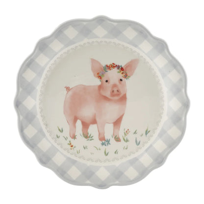 Gingham 12 Piece Dinnerware Set Ceramic Scalloped Edge